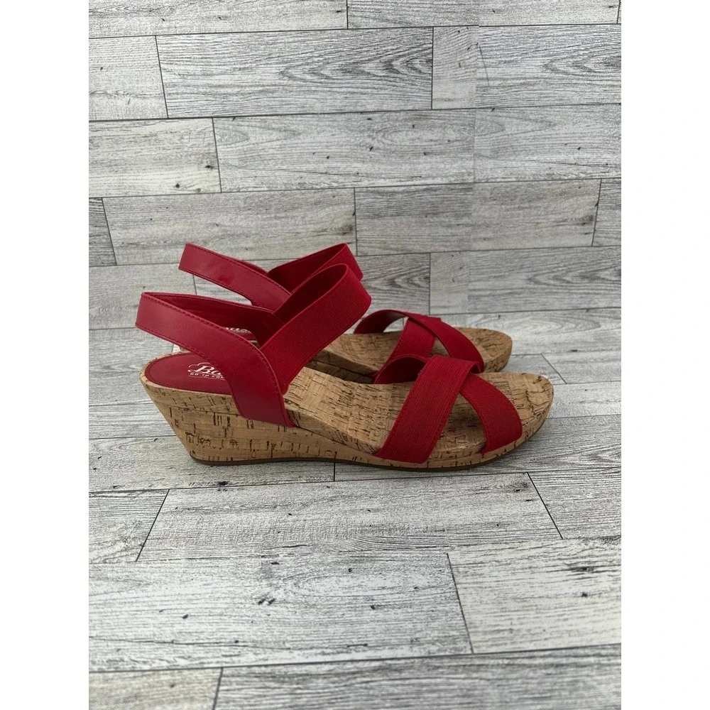 Bass Go-To Comfort Lorna Red Cork Wedge Sandals‎ Elastic Strap Women's Size 8M